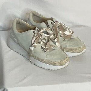 Vaneli Women's Gray & Beige Suede & Leather Lace-Up Sneakers